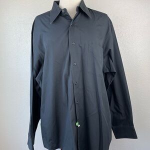Van Heusen Black Fitted Poplin Dress Shirt Size 17.5 34/35 EUC